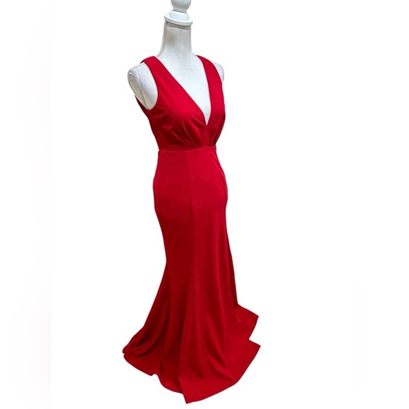 NWT Lulu's All for the Romance v neck backless high slit Red Maxi Dress small - Picture 4 of 16